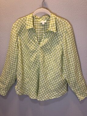 J.Jill Linen Flowy Preppy Chic Summer Top Celery Green Women’s Size Large